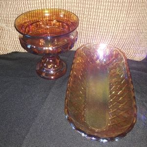 2 PC Vintage Carnival Glass dish & bowl